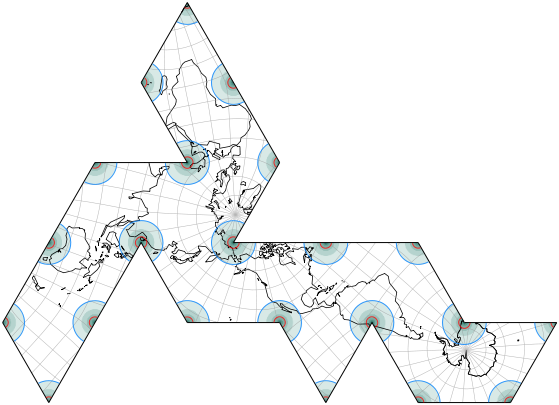 Dymaxion-like Conformal Projection, Areal Distortion